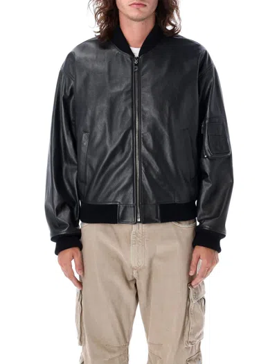 Shop Dolce & Gabbana Bomber Leather Jacket In Black