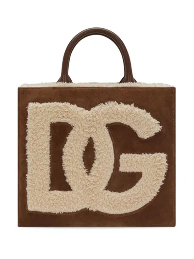 Shop Dolce & Gabbana Dg Daily Small Suede Tote Bag In Camel