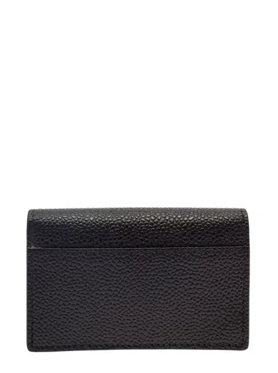 Shop Thom Browne Double Card Holder In Pebble Grain Leather In Black