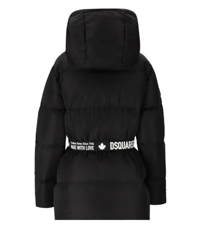 Shop Dsquared2 Puff Black Hooded Puffer With Belt