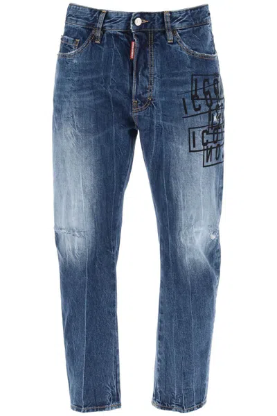 Shop Dsquared2 "dark Wash Icon Stamps Bro Jeans In In Blue