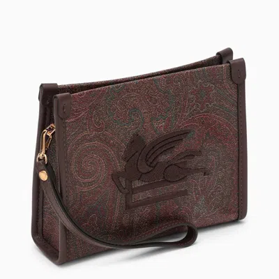 Shop Etro Paisley Clutch Bag In With Logo In Brown