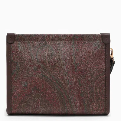 Shop Etro Paisley Clutch Bag In With Logo In Brown