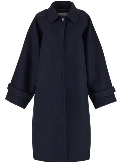 Shop Ferragamo Oversized Wool Single-breasted Coat In Blue