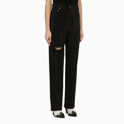 Shop Golden Goose Denim Trousers With Crystals In Black