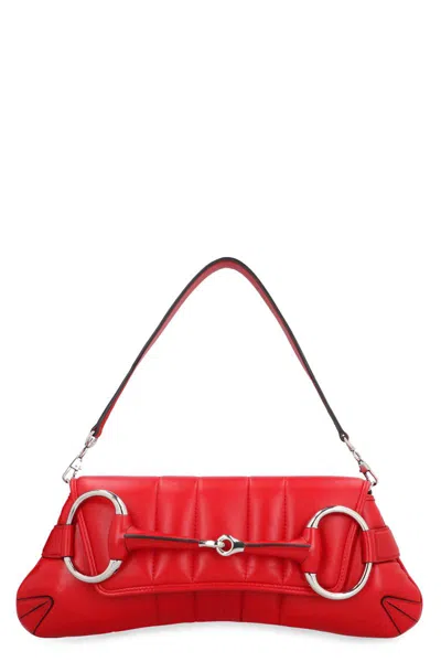 Shop Gucci Horsebit Chain Shoulder Bag In Red