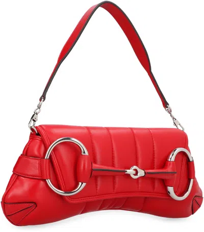 Shop Gucci Horsebit Chain Shoulder Bag In Red