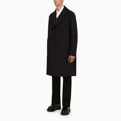 Shop Harris Wharf London Double-breasted Navy Coat In Blue