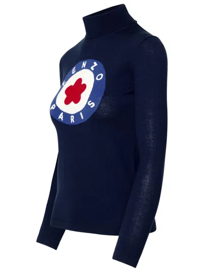 Shop Kenzo Blue Wool Turtleneck Sweater In Navy