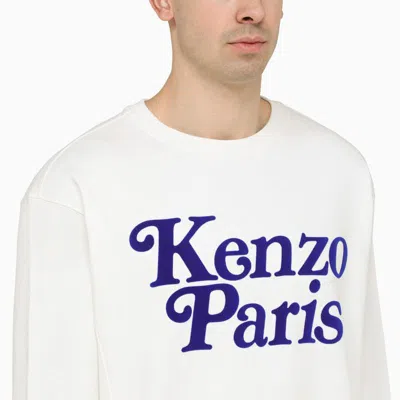 Shop Kenzo White Crewneck Sweatshirt With Logo In Multicolor