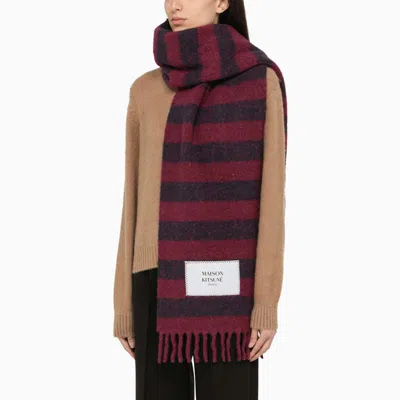 Shop Maison Kitsuné Striped Wool Scarf In Red