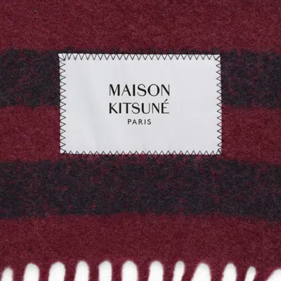 Shop Maison Kitsuné Striped Wool Scarf In Red