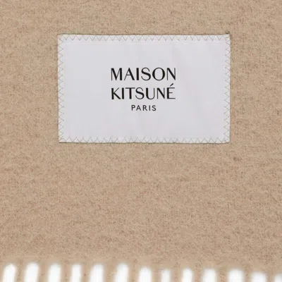 Shop Maison Kitsuné Wool Scarf In Beige