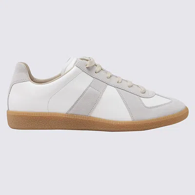 Shop Maison Margiela White And Grey Leather Replica Sneakers In Beige