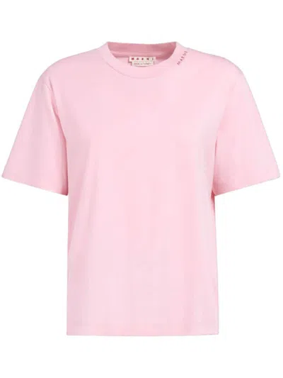 Shop Marni Logo-embroidered Cotton T-shirt In Pink Gummy