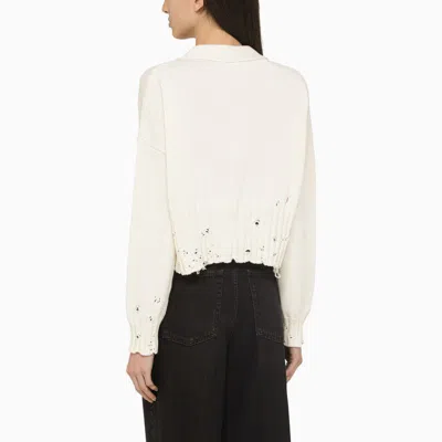 Shop Marni Short Cardigan With Wears In White