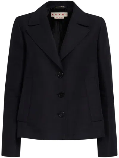 Shop Marni Single-breasted Cotton Cropped Blazer In Black