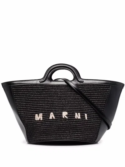 Shop Marni Tropicalia Logo-embroidered Tote Bag In Black