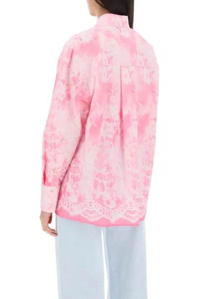 Shop Msgm Oversized Shirt With All-over Print In Pink