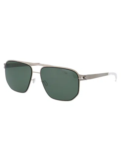 Shop Mykita Sunglasses In 509 Matte Silver/black Polarized Pro Green