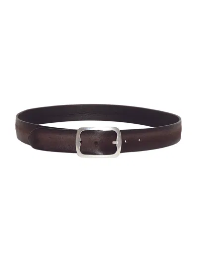 Shop Orciani Reversible Hunting Double Belt In Dark Suede In Brown