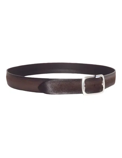 Shop Orciani Reversible Hunting Double Belt In Dark Suede In Brown