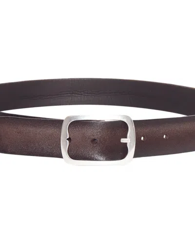 Shop Orciani Reversible Hunting Double Belt In Dark Suede In Brown