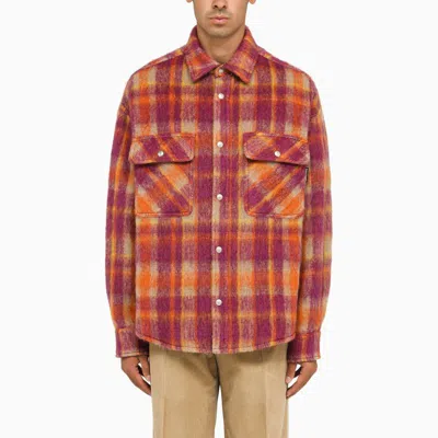 Shop Palm Angels Bordeaux/orange Checked Overshirt In Burgundy