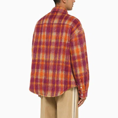 Shop Palm Angels Bordeaux/orange Checked Overshirt In Burgundy