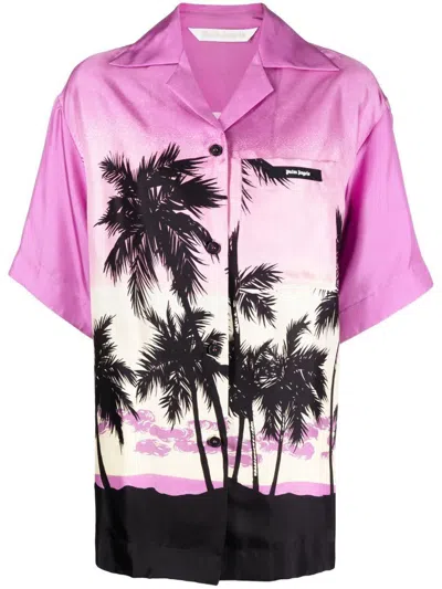 Shop Palm Angels Pink Sunset Bowling Shirt In Purple