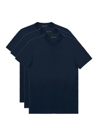 Shop Prada Navy Blue Crewneck Cotton T-shirt 3-pack