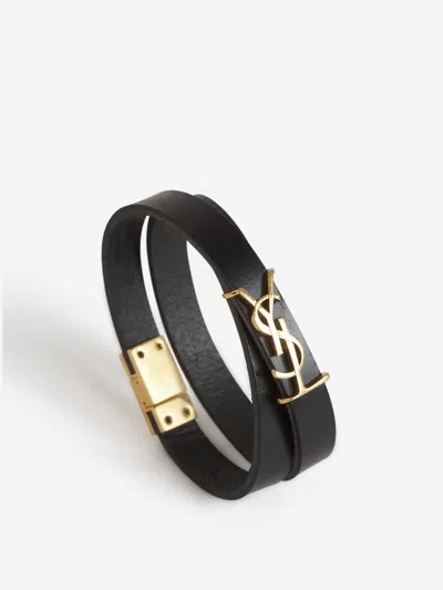 Shop Saint Laurent Leather Wrap Bracelet In Negre