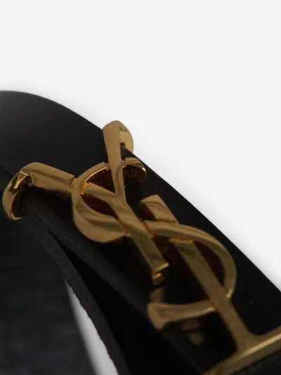 Shop Saint Laurent Leather Wrap Bracelet In Negre