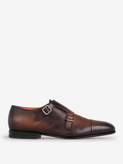 Shop Santoni Monk Carter Shoes In Brown Gradient