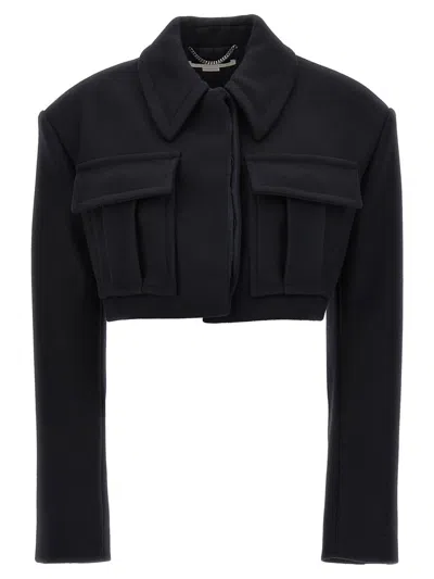 Stella Mccartney Cropped Wool Jacket With Button Closure In Black