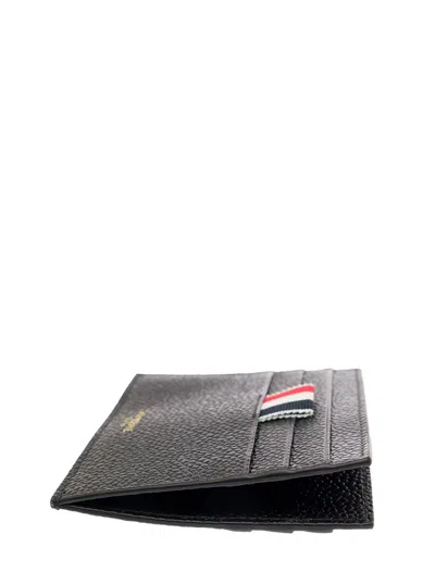Shop Thom Browne Man's Black Leather Card Holder With  Logo