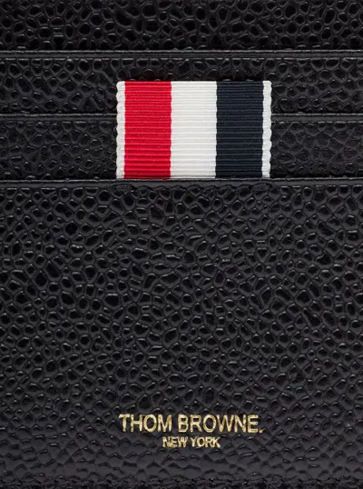 Shop Thom Browne Man's Black Leather Card Holder With  Logo