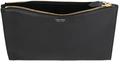Shop Tom Ford Leather Flat Pouch In Black