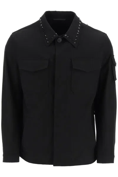 Shop Valentino Black Untitled Studs Workwear Jacket