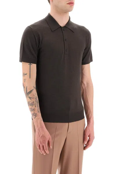 Shop Valentino Cashmere And Silk Knit Polo Shirt In Brown