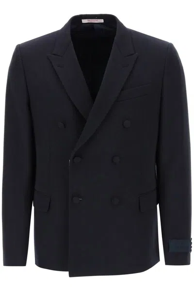 Shop Valentino Garavani Half-lined Double-breasted Jacket In Blue