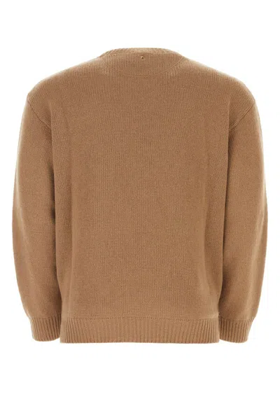Valentino Cashmere Crewneck Jumper With Stud In Camel