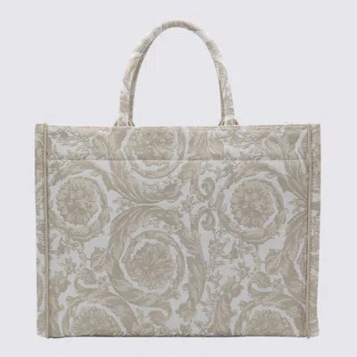 Shop Versace Beige Cotton Blend Barocco Tote Bag