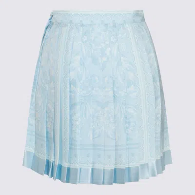 Shop Versace Light Blue Silk Skirt In Pale Blue