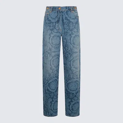 Shop Versace Medium Blue Cotton Jeans