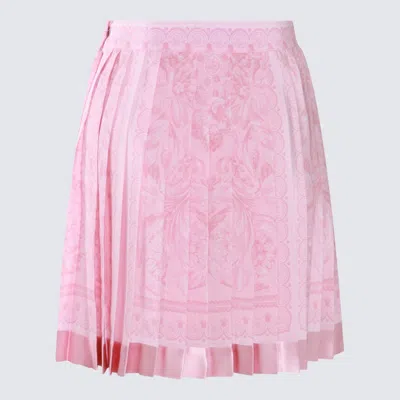 Shop Versace Pink Silk Barocco Skirt In Pale Pink