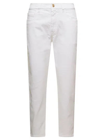 Shop Brunello Cucinelli White 5 Pockets Jeans With Monile Detail In Stretch Cotton Denim Woman