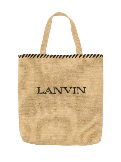 Shop Lanvin Raffia Tote Bag In Black