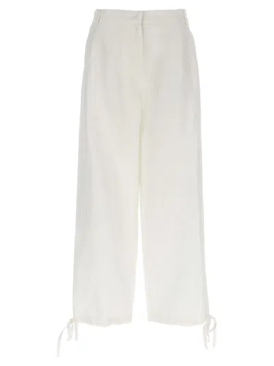 Msgm White Trousers With Drawstring At Bottom In White
