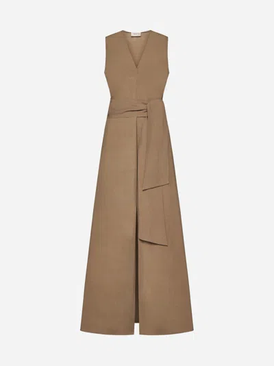 Shop Blanca Vita Aralia Linen-blend Long Dress In Biscuit